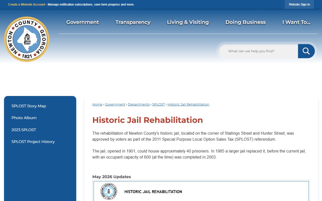 Newton County Detention Center capacity and historic jail record